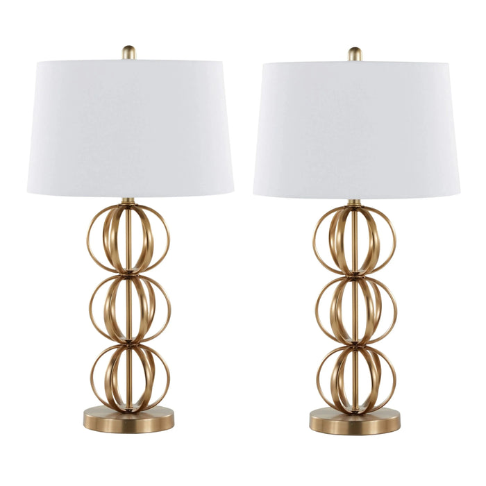 Linx 29' Contemporary Metal Table Lamp in Gold Metal and White Linen Shade from Grandview Gallery by LumiSource - Set of 2 Default -DTYStore