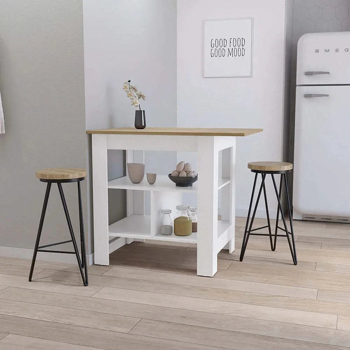 Lisbon Kitchen Island, 3-Tier Shelf and Large Workstation Default -DTYStore