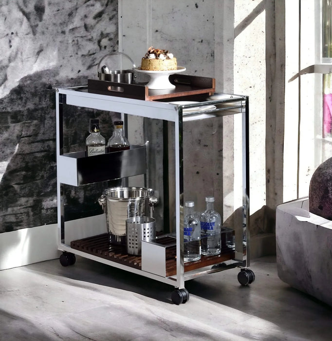 Lisses Chrome Finish Serving Cart Default -DTYStore