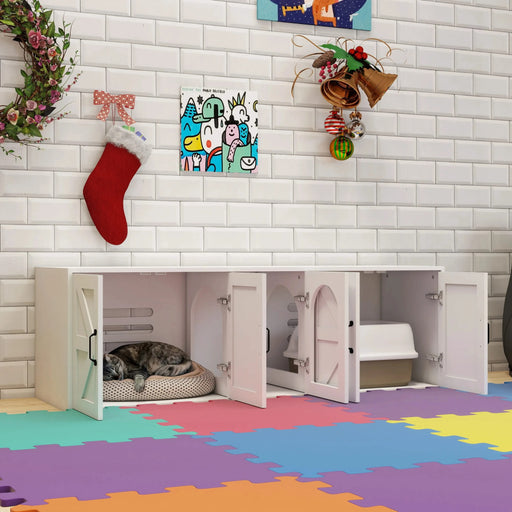 Litter Box Enclosure for 2 Cats, Modern Cat Litter Box Furniture with Double Room, Wooden Litter Box Furniture with Cat Door, 59.05'L x 17.71'W x 18.89'H-White Default -DTYStore
