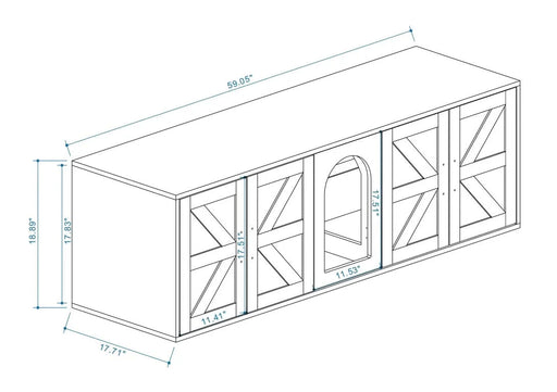 Litter Box Enclosure for 2 Cats, Modern Cat Litter Box Furniture with Double Room, Wooden Litter Box Furniture with Cat Door, 59.05'L x 17.71'W x 18.89'H-White Default -DTYStore