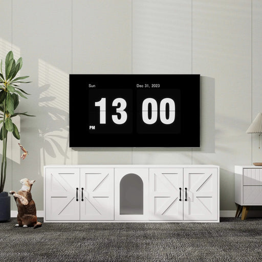 Litter Box Enclosure for 2 Cats, Modern Cat Litter Box Furniture with Double Room, Wooden Litter Box Furniture with Cat Door, 59.05'L x 17.71'W x 18.89'H-White Default -DTYStore