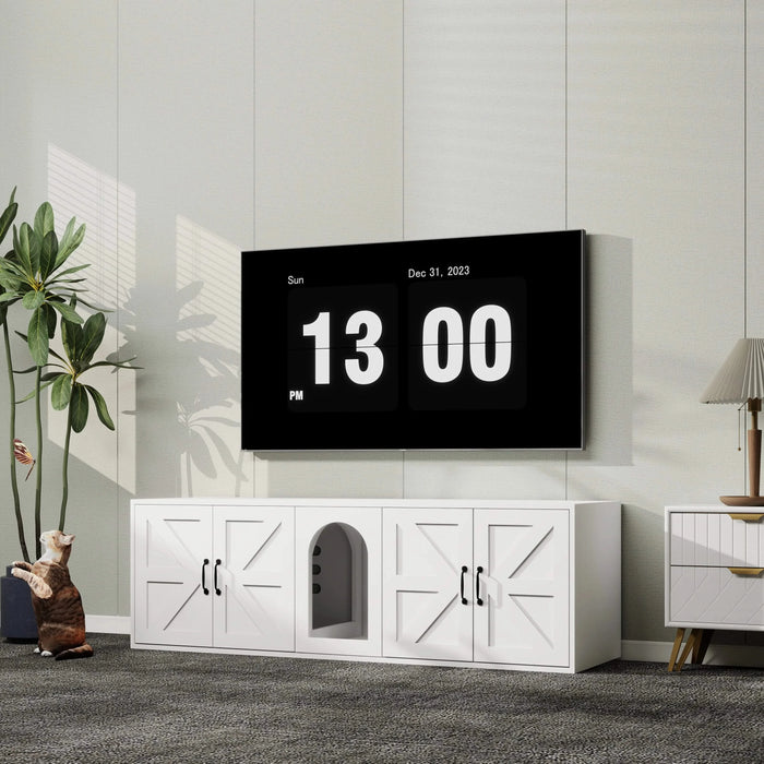 Litter Box Enclosure for 2 Cats, Modern Cat Litter Box Furniture with Double Room, Wooden Litter Box Furniture with Cat Door, 59.05'L x 17.71'W x 18.89'H-White Default -DTYStore