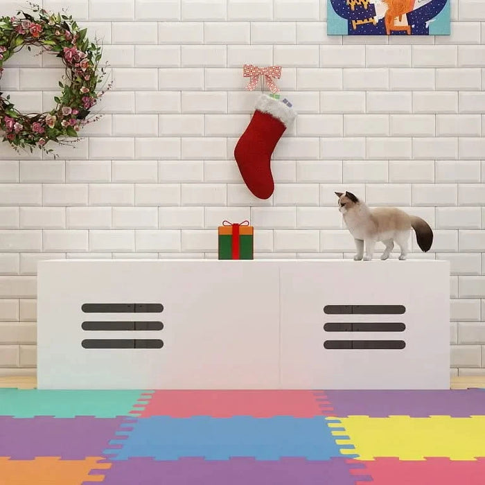 Litter Box Enclosure for 2 Cats, Modern Cat Litter Box Furniture with Double Room, Wooden Litter Box Furniture with Cat Door, 59.05'L x 17.71'W x 18.89'H-White Default -DTYStore