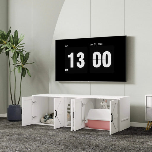 Litter Box Enclosure for 2 Cats, Modern Cat Litter Box Furniture with Double Room, Wooden Litter Box Furniture with Cat Door, 59.05'L x 17.71'W x 18.89'H-White Default -DTYStore