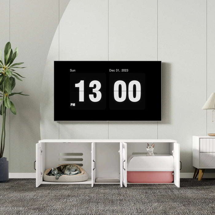 Litter Box Enclosure for 2 Cats, Modern Cat Litter Box Furniture with Double Room, Wooden Litter Box Furniture with Cat Door, 59.05'L x 17.71'W x 18.89'H-White Default -DTYStore