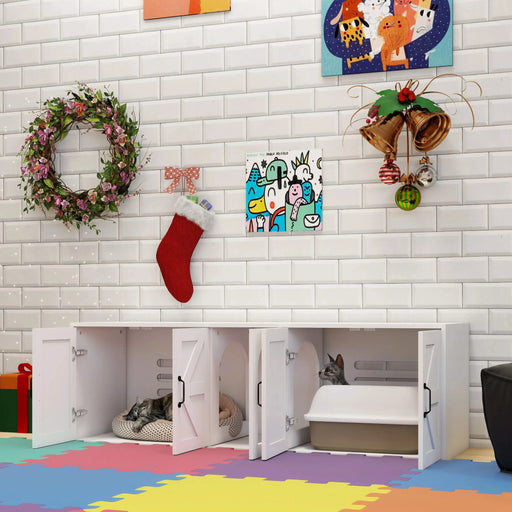 Litter Box Enclosure for 2 Cats, Modern Cat Litter Box Furniture with Double Room, Wooden Litter Box Furniture with Cat Door, 59.05'L x 17.71'W x 18.89'H-White Default -DTYStore