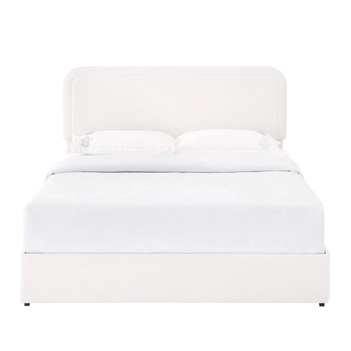 Liv Patented 2-Drawers Storage Bed Queen Size Ivory Boucle Upholstered Platform Bed with Curved Stitched Tufted Headboard Default -DTYStore