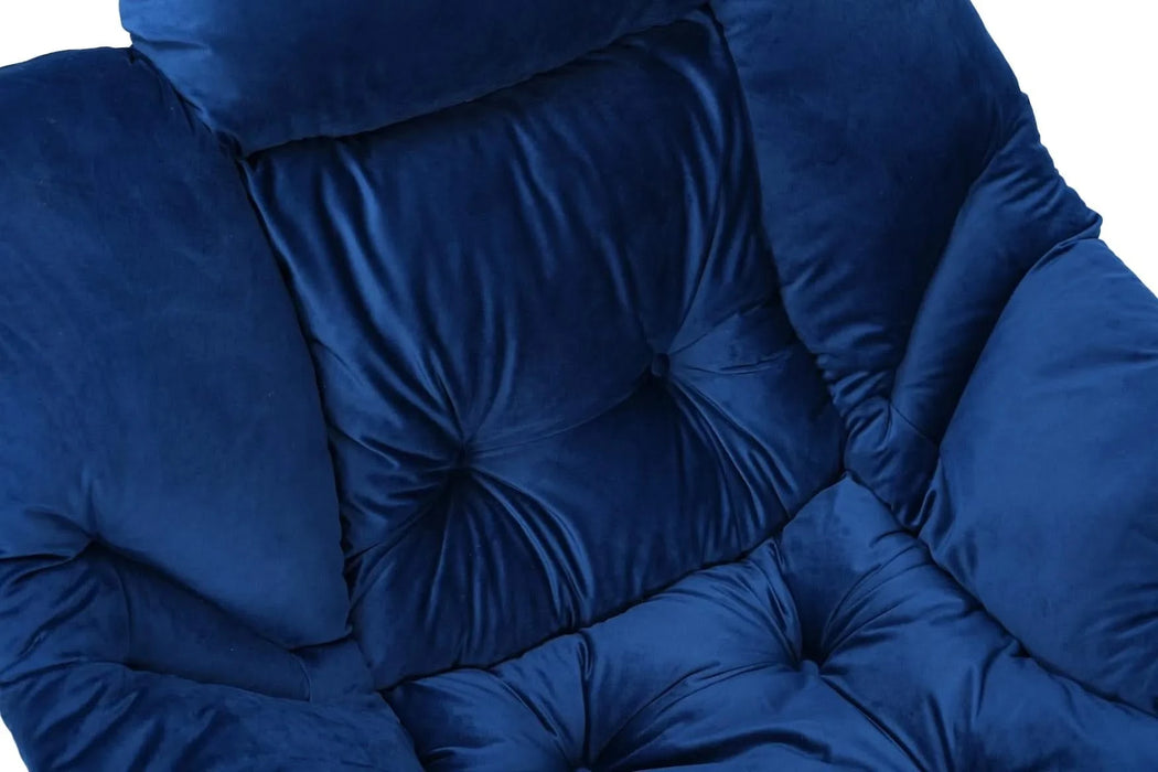 Living Room Chairs Modern Cotton Fabric Lazy Chair, Accent Contemporary Lounge Chair, Single Steel Frame Leisure Sofa Chair with Armrests and A Side Pocket (Blue) ,with ottoman ,with footrest Default -DTYStore