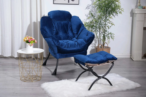 Living Room Chairs Modern Cotton Fabric Lazy Chair, Accent Contemporary Lounge Chair, Single Steel Frame Leisure Sofa Chair with Armrests and A Side Pocket (Blue) ,with ottoman ,with footrest Default -DTYStore