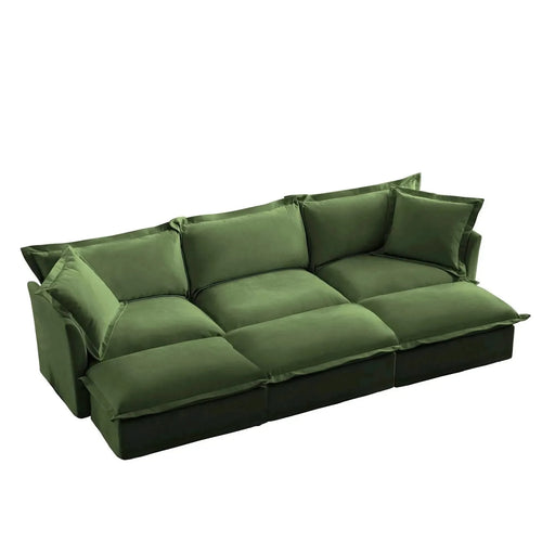 Living Room Sofa Slipcovered Sofa 3 Seater Sofa With 3 Ottomans, Oversized 3-Seat Sleeper Sofa Bed Home Theater Sofa, Chenille Green -DTYStore