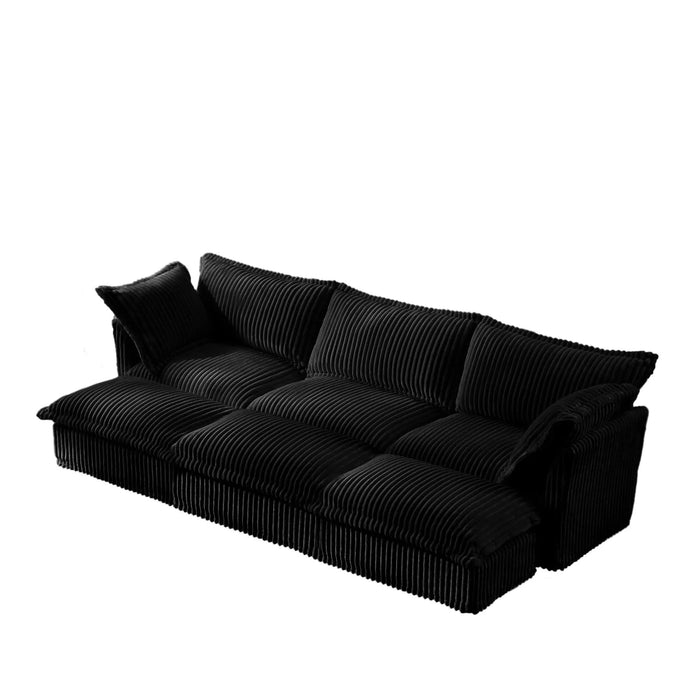 Living Room Sofa Slipcovered Sofa 3 Seater Sofa With 3 Ottomans, Oversized 3-Seat Sleeper Sofa Bed Home Theater Sofa, Corduroy, Black Default -DTYStore