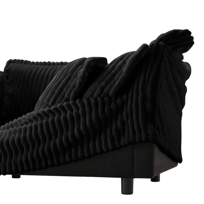Living Room Sofa Slipcovered Sofa 3 Seater Sofa With 3 Ottomans, Oversized 3-Seat Sleeper Sofa Bed Home Theater Sofa, Corduroy, Black Default -DTYStore