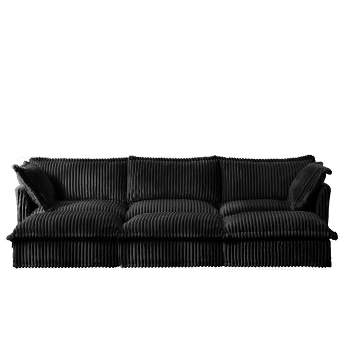 Living Room Sofa Slipcovered Sofa 3 Seater Sofa With 3 Ottomans, Oversized 3-Seat Sleeper Sofa Bed Home Theater Sofa, Corduroy, Black Default -DTYStore