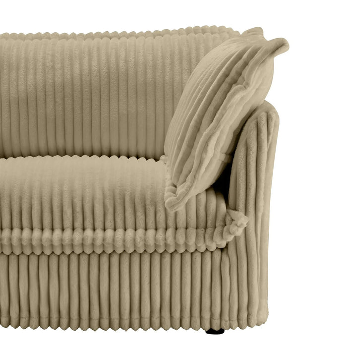 Living Room Sofa Slipcovered Sofa 3 Seater Sofa With 3 Ottomans, Oversized 3-Seat Sleeper Sofa Bed Home Theater Sofa, Corduroy, Camel Default -DTYStore