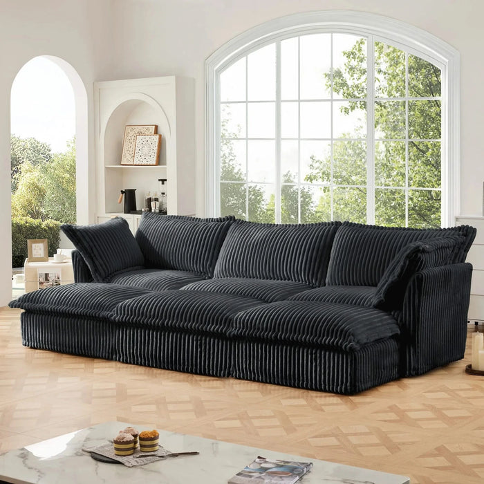 Living Room Sofa Slipcovered Sofa 3 Seater Sofa With 3 Ottomans, Oversized 3-Seat Sleeper Sofa Bed Home Theater Sofa, Corduroy, Gray Default -DTYStore