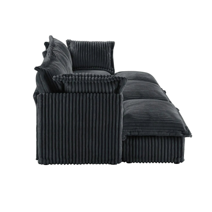 Living Room Sofa Slipcovered Sofa 3 Seater Sofa With 3 Ottomans, Oversized 3-Seat Sleeper Sofa Bed Home Theater Sofa, Corduroy, Gray Default -DTYStore