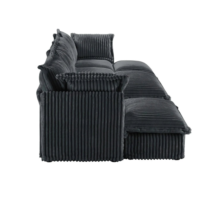 Living Room Sofa Slipcovered Sofa 3 Seater Sofa With 3 Ottomans, Oversized 3-Seat Sleeper Sofa Bed Home Theater Sofa, Corduroy, Gray Default -DTYStore