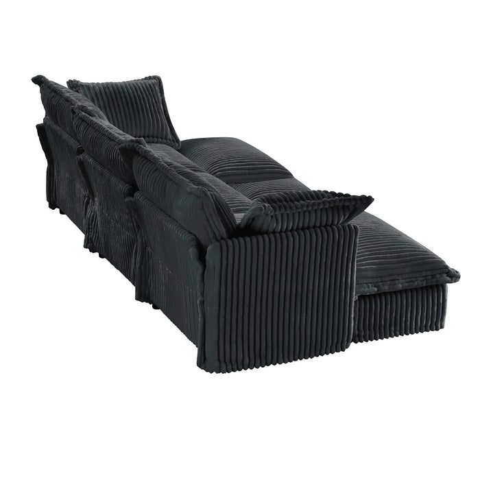 Living Room Sofa Slipcovered Sofa 3 Seater Sofa With 3 Ottomans, Oversized 3-Seat Sleeper Sofa Bed Home Theater Sofa, Corduroy, Gray Default -DTYStore