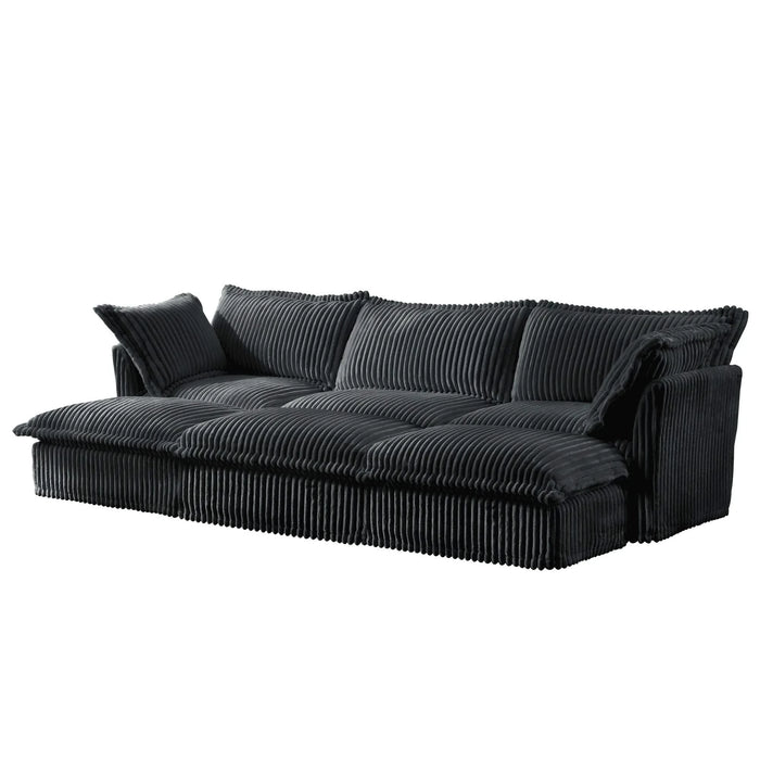 Living Room Sofa Slipcovered Sofa 3 Seater Sofa With 3 Ottomans, Oversized 3-Seat Sleeper Sofa Bed Home Theater Sofa, Corduroy, Gray Default -DTYStore