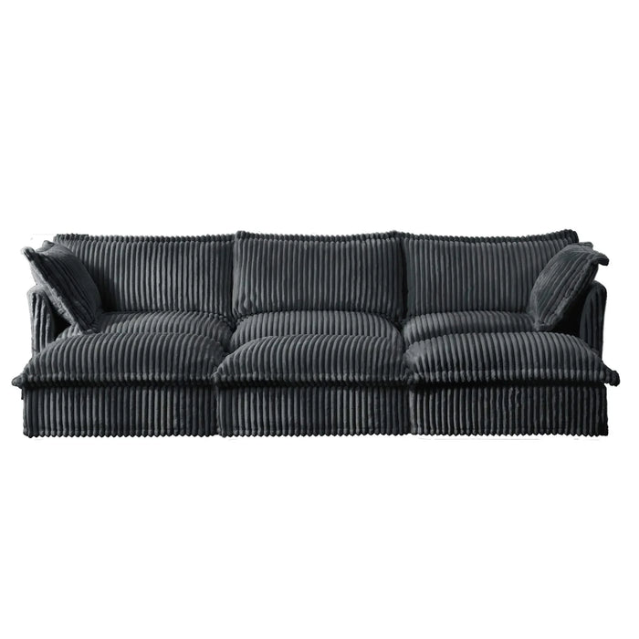 Living Room Sofa Slipcovered Sofa 3 Seater Sofa With 3 Ottomans, Oversized 3-Seat Sleeper Sofa Bed Home Theater Sofa, Corduroy, Gray Default -DTYStore
