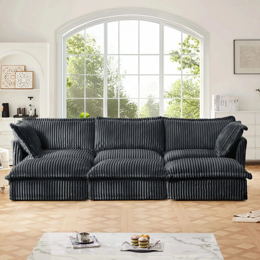 Living Room Sofa Slipcovered Sofa 3 Seater Sofa With 3 Ottomans, Oversized 3-Seat Sleeper Sofa Bed Home Theater Sofa, Corduroy, Gray Default -DTYStore