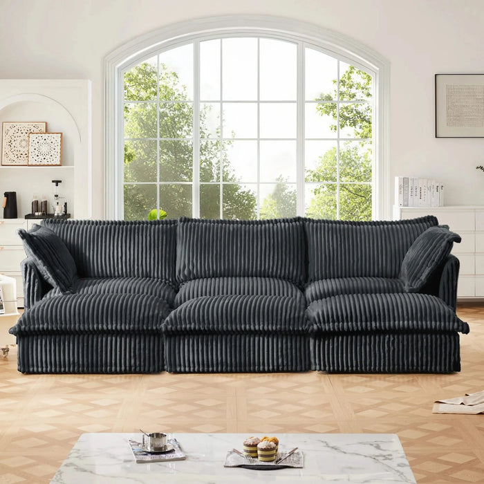 Living Room Sofa Slipcovered Sofa 3 Seater Sofa With 3 Ottomans, Oversized 3-Seat Sleeper Sofa Bed Home Theater Sofa, Corduroy, Gray Default -DTYStore