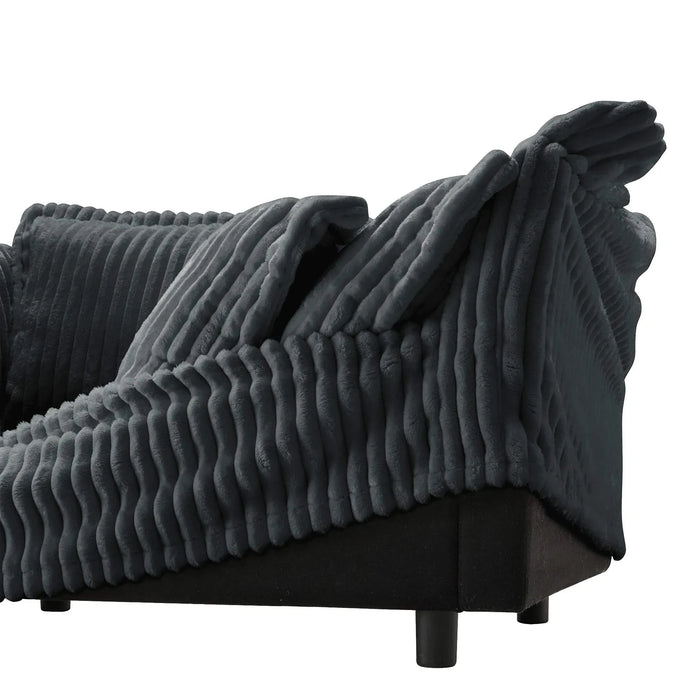 Living Room Sofa Slipcovered Sofa 3 Seater Sofa With 3 Ottomans, Oversized 3-Seat Sleeper Sofa Bed Home Theater Sofa, Corduroy, Gray Default -DTYStore