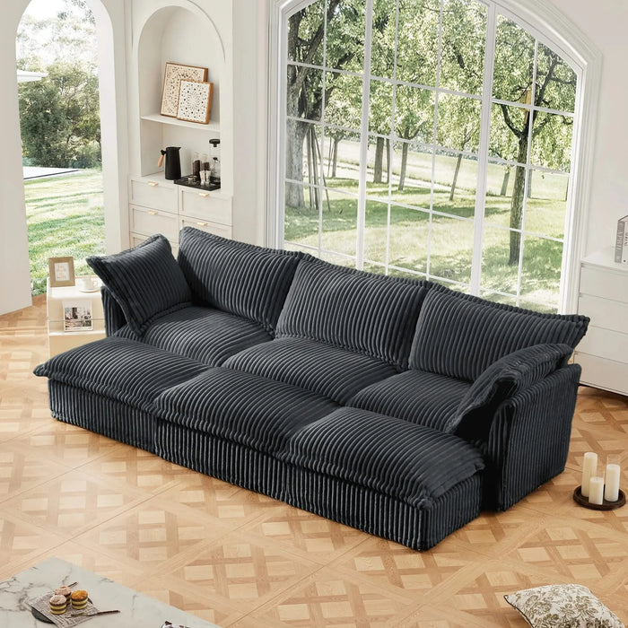 Living Room Sofa Slipcovered Sofa 3 Seater Sofa With 3 Ottomans, Oversized 3-Seat Sleeper Sofa Bed Home Theater Sofa, Corduroy, Gray Default -DTYStore