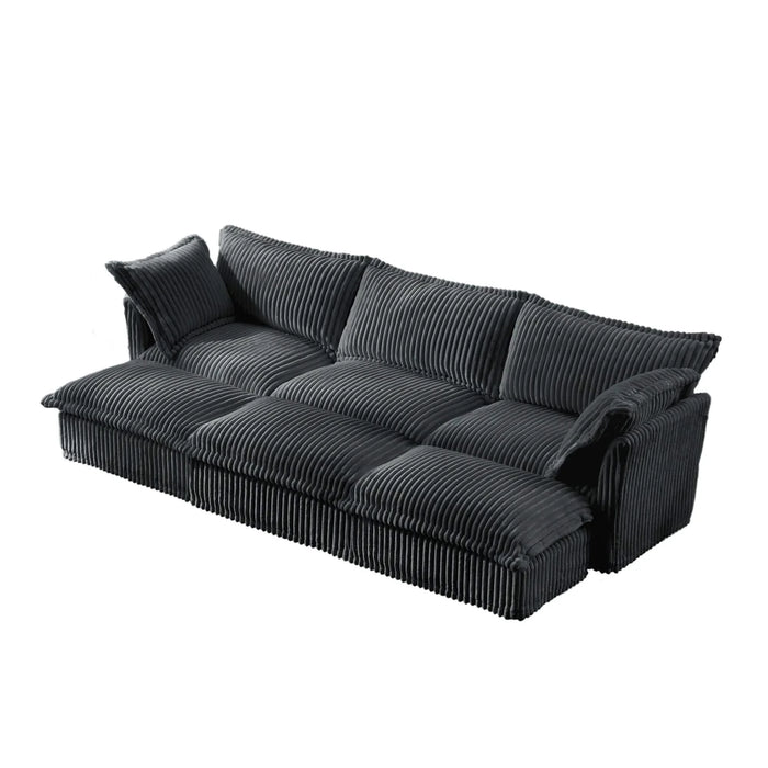Living Room Sofa Slipcovered Sofa 3 Seater Sofa With 3 Ottomans, Oversized 3-Seat Sleeper Sofa Bed Home Theater Sofa, Corduroy, Gray Default -DTYStore