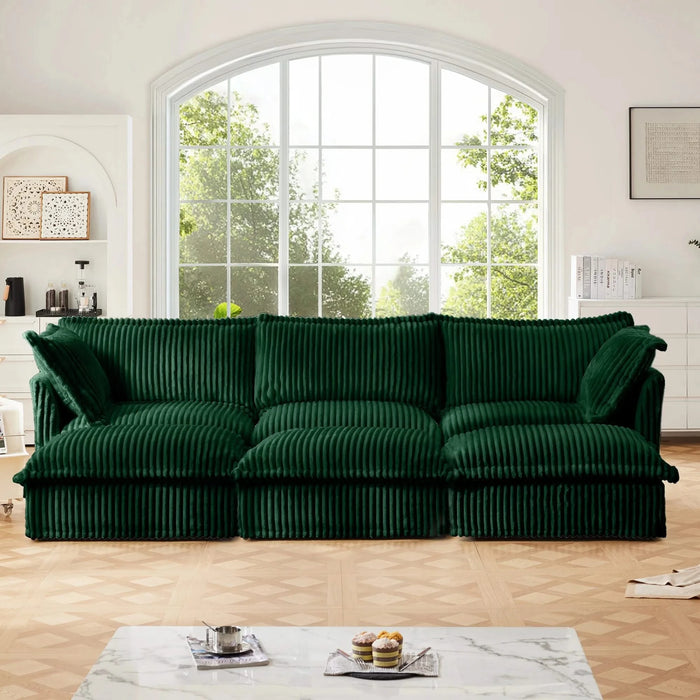 Living Room Sofa Slipcovered Sofa 3 Seater Sofa With 3 Ottomans, Oversized 3-Seat Sleeper Sofa Bed Home Theater Sofa, Corduroy, Green Default -DTYStore