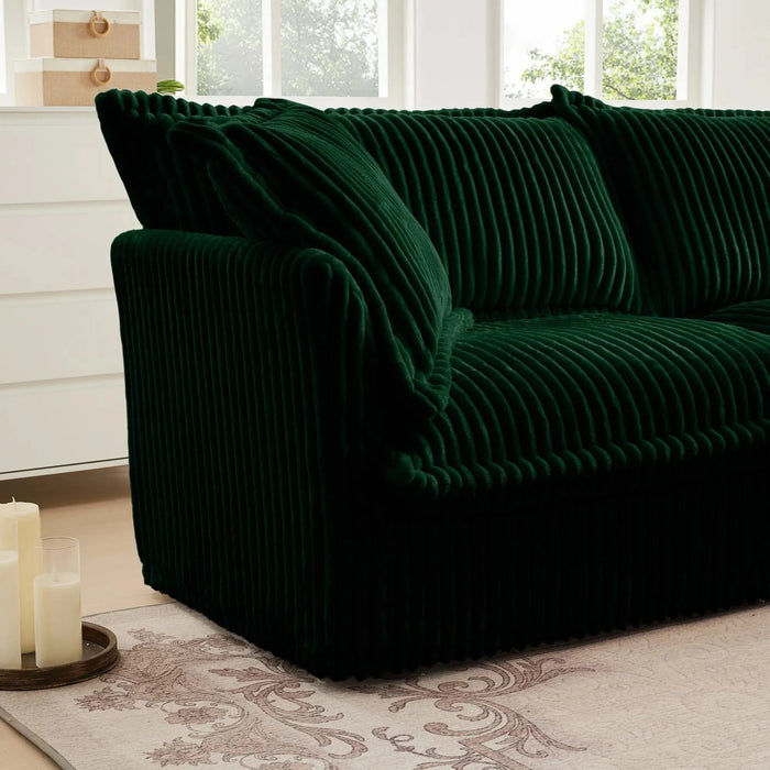 Living Room Sofa Slipcovered Sofa 3 Seater Sofa With 3 Ottomans, Oversized 3-Seat Sleeper Sofa Bed Home Theater Sofa, Corduroy, Green Default -DTYStore