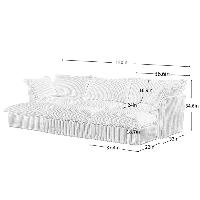 Living Room Sofa Slipcovered Sofa 3 Seater Sofa With 3 Ottomans, Oversized 3-Seat Sleeper Sofa Bed Home Theater Sofa, Corduroy, Green Default -DTYStore