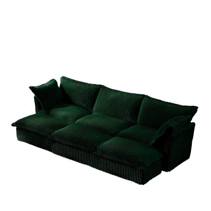 Living Room Sofa Slipcovered Sofa 3 Seater Sofa With 3 Ottomans, Oversized 3-Seat Sleeper Sofa Bed Home Theater Sofa, Corduroy, Green Default -DTYStore