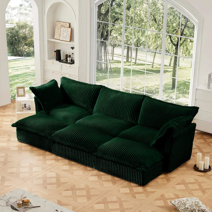 Living Room Sofa Slipcovered Sofa 3 Seater Sofa With 3 Ottomans, Oversized 3-Seat Sleeper Sofa Bed Home Theater Sofa, Corduroy, Green Default -DTYStore