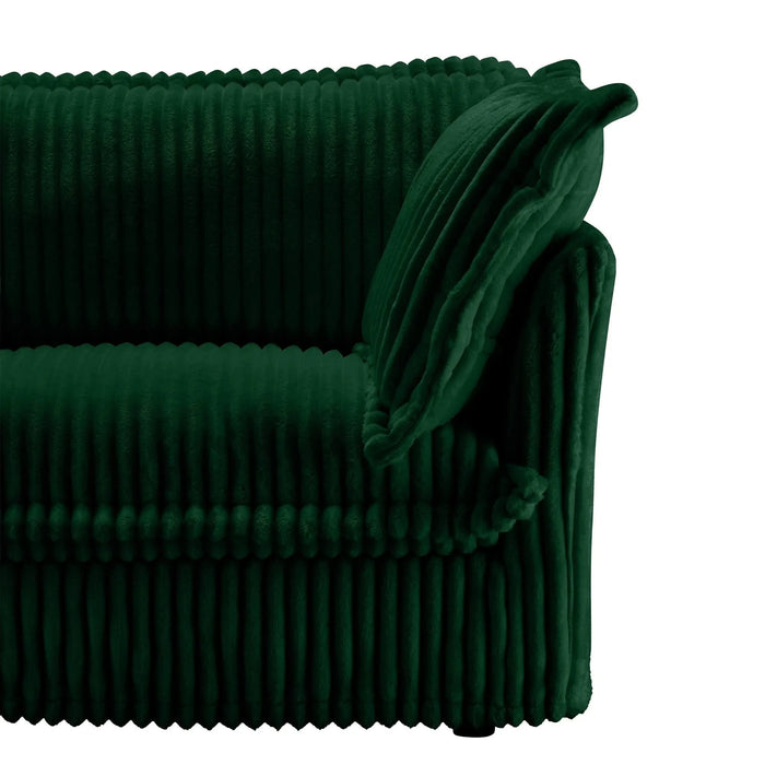 Living Room Sofa Slipcovered Sofa 3 Seater Sofa With 3 Ottomans, Oversized 3-Seat Sleeper Sofa Bed Home Theater Sofa, Corduroy, Green Default -DTYStore