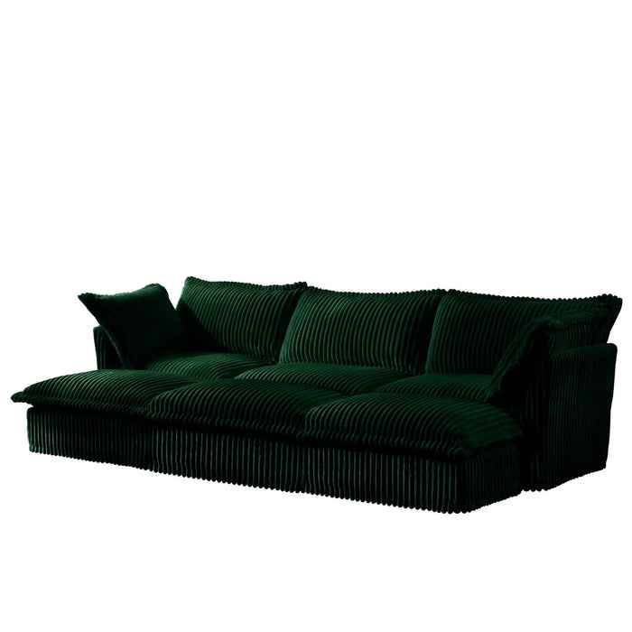 Living Room Sofa Slipcovered Sofa 3 Seater Sofa With 3 Ottomans, Oversized 3-Seat Sleeper Sofa Bed Home Theater Sofa, Corduroy, Green Default -DTYStore