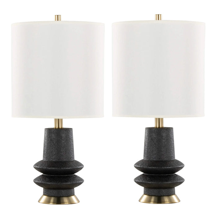 Lloyd 26' Contemporary Polyresin Table Lamp in Sanded Matte Black Polyresin, Modern Brass and White Linen Shade from Grandview Gallery by LumiSource - Set of 2 Default -DTYStore