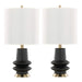 Lloyd 26' Contemporary Polyresin Table Lamp in Sanded Matte Black Polyresin, Modern Brass and White Linen Shade from Grandview Gallery by LumiSource - Set of 2 Default -DTYStore