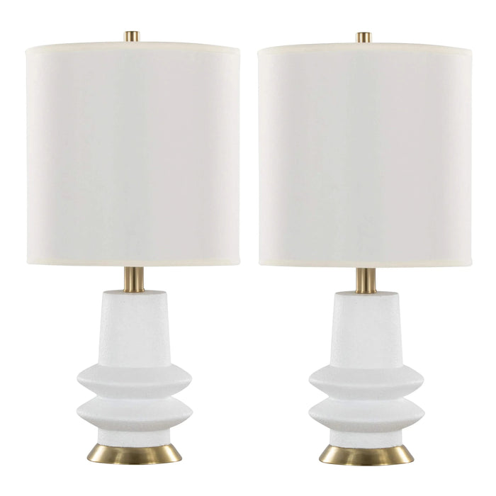 Lloyd 26' Contemporary Polyresin Table Lamp in Sanded Matte White Polyresin, Modern Brass and White Linen Shade from Grandview Gallery by LumiSource - Set of 2 Default -DTYStore