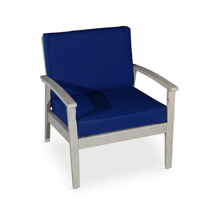 Longs Peak Eucalyptus Outdoor Deep Seat Chair with Cushions Driftwood Gray Navy -DTYStore