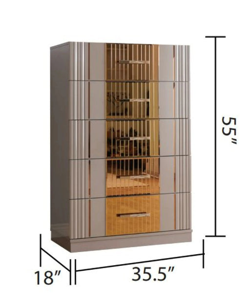 Lorenzo Queen 5 Pc Tufted Upholstery Bedroom set made with Wood and Gold Accents in Gray(NJ Warehouse Inventory) Default -DTYStore