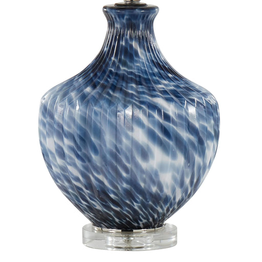 Lotus 27' Contemporary Glass Table Lamp in Waved True Navy and Gold Glass, Polished Nickel and Clear K9 Crystal with White Linen Shade from Grandview Gallery by LumiSource - Set of 2 Default -DTYStore