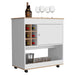 Lotus Bar Cart, Six Bottle Cubbies, One Cabinet, Four Casters, Light Oak / White Default -DTYStore