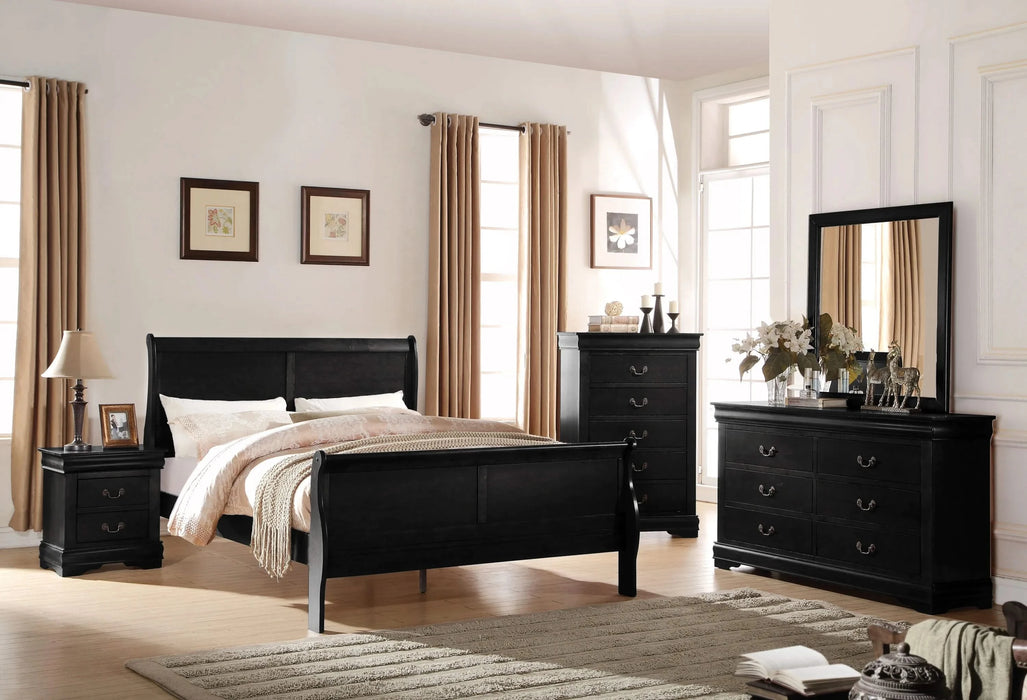 Louis Philippe Black Finish 2PCS Bedroom Set (E. King) Default -DTYStore