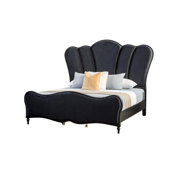 Lovely Attractive Bedroom 3pc Set Eastern King Size Bed 2x Nightstands Black Fabric Padded HB Wood Legs Default -DTYStore