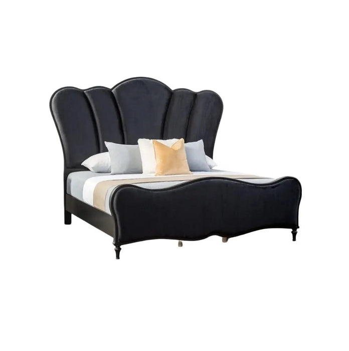 Lovely Attractive Bedroom 3pc Set Eastern King Size Bed 2x Nightstands Black Fabric Padded HB Wood Legs Default -DTYStore