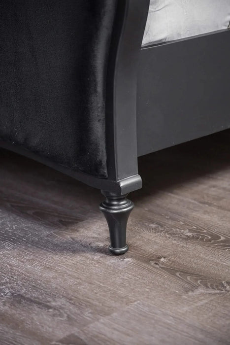 Lovely Attractive Bedroom 3pc Set Eastern King Size Bed 2x Nightstands Black Fabric Padded HB Wood Legs Default -DTYStore