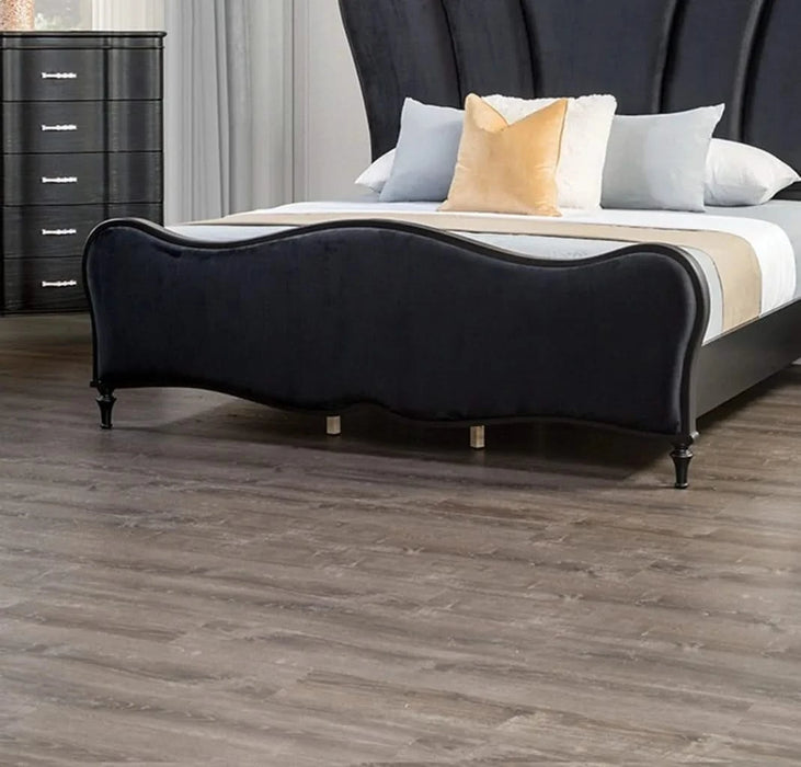 Lovely Attractive Bedroom 3pc Set Eastern King Size Bed 2x Nightstands Black Fabric Padded HB Wood Legs Default -DTYStore