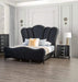 Lovely Attractive Bedroom 3pc Set Queen Size Bed 2x Nightstands Black Fabric Padded HB Wood Legs Default -DTYStore
